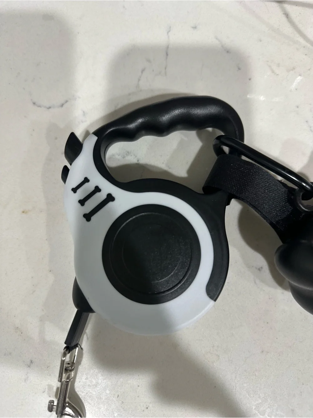 Retractable Dog Leash with Bone Waste Bag Dispenser - Black & White